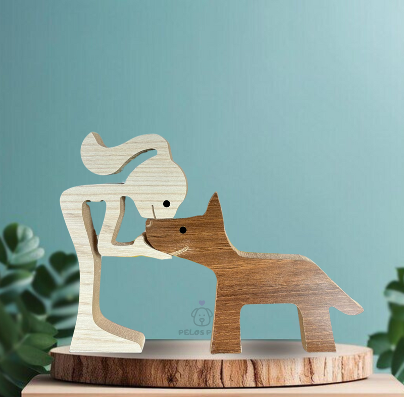 Human and Mutt Wood Sculpture